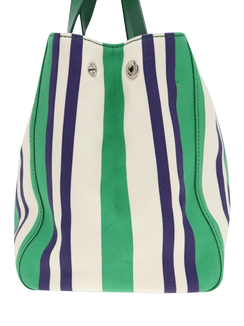 Product image 6 of 9, which shows Pre-loved Miu Miu Striped Canvas 2Way Tote Bag, Green/Blue