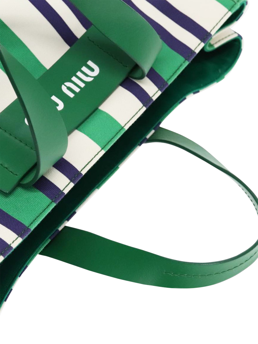 Product image 7 of 9, which shows Pre-loved Miu Miu Striped Canvas 2Way Tote Bag, Green/Blue