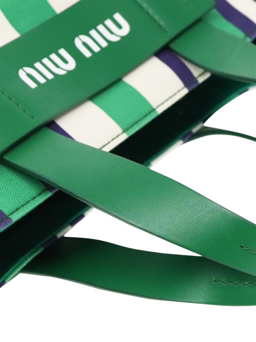 Product image 8 of 9, which shows Pre-loved Miu Miu Striped Canvas 2Way Tote Bag, Green/Blue