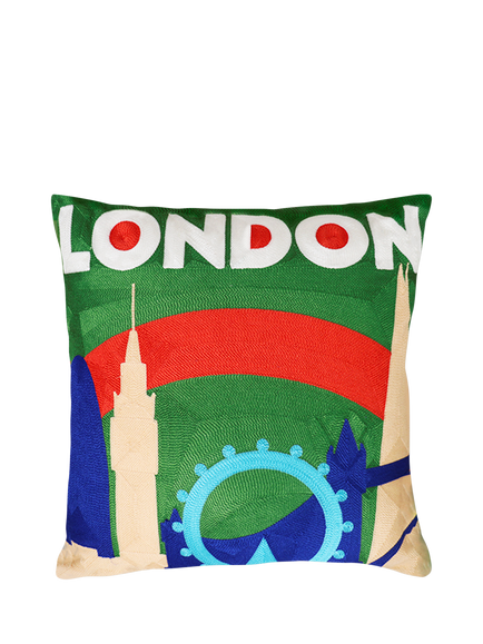 The Pillow Drop London Cushion, Multi, Green/Multi