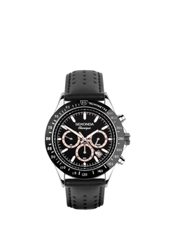 Sekonda 30063 Men's Stainless Steel Leather Strap Sports Watch, Black