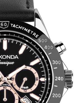 Sekonda 30063 Men's Stainless Steel Leather Strap Sports Watch - view 2, Black