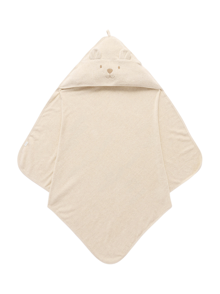 Purebaby Baby Cotton Hooded Bear Towel, Wheat Melange, Wheat Melange