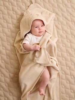 Purebaby Baby Cotton Hooded Bear Towel, Wheat Melange - view 2, Wheat Melange