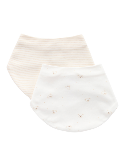 Purebaby Baby Essential Dribble Bib, Pack of 2, Vanilla Bear Pack, Vanilla Bear Pack