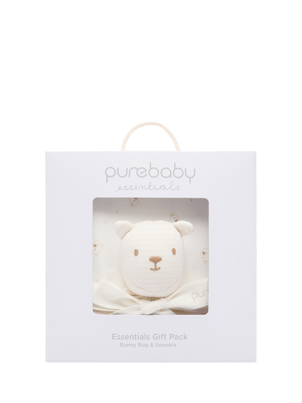 Purebaby Baby Bunny Rug and Snookie Essentials Gift Pack, Vanilla Bear, Vanilla Bear