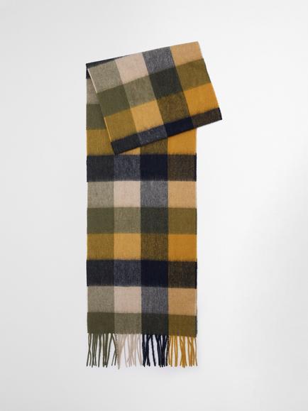 Barbour Tattershall Wool Check Scarf, Forest Mist, Forest Mist