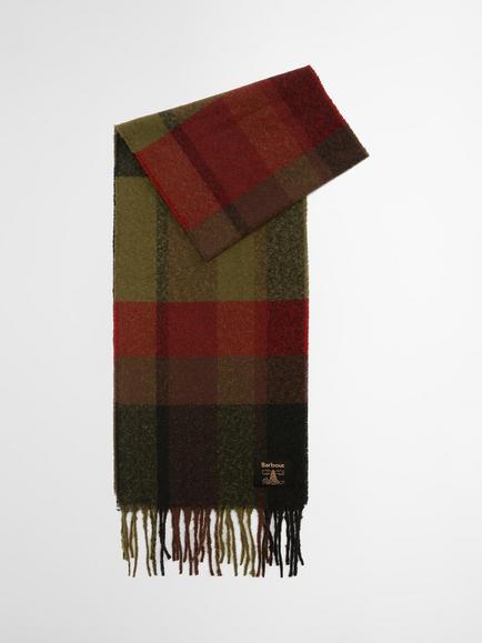 Barbour Westerdale Check Scarf, Olive/Fired Brick, Olive/Fired Brick