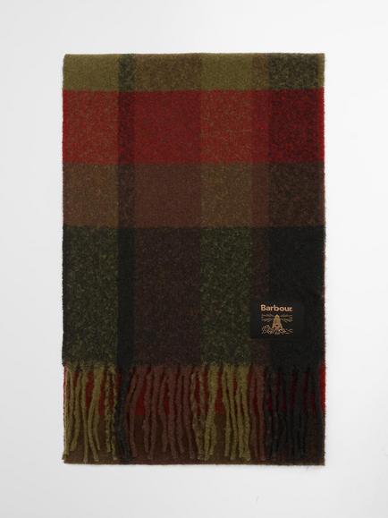 Barbour Westerdale Check Scarf, Olive/Fired Brick - view 2, Olive/Fired Brick