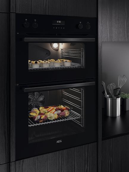AEG DCE531160B Built In Electric Double Oven, Black - view 2, Black