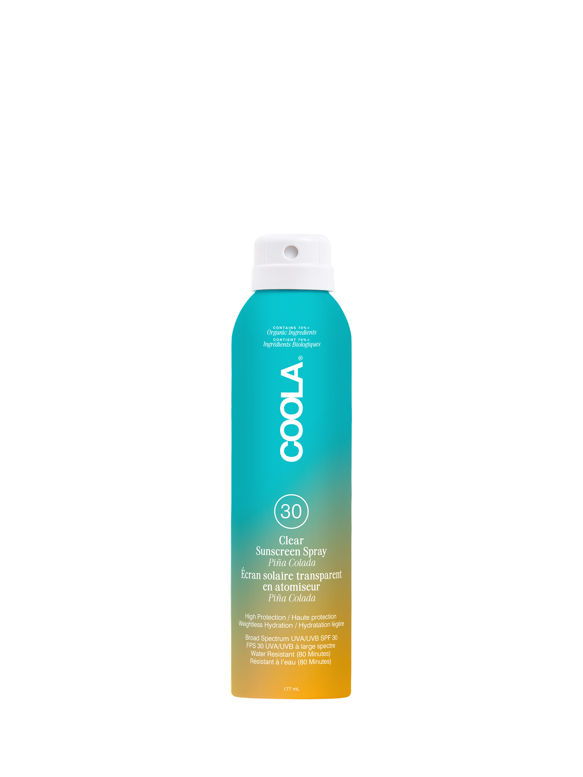 Product image 1 of 1, which shows COOLA Clear Sunscreen Spray Piña Colada SPF 30, 177ml