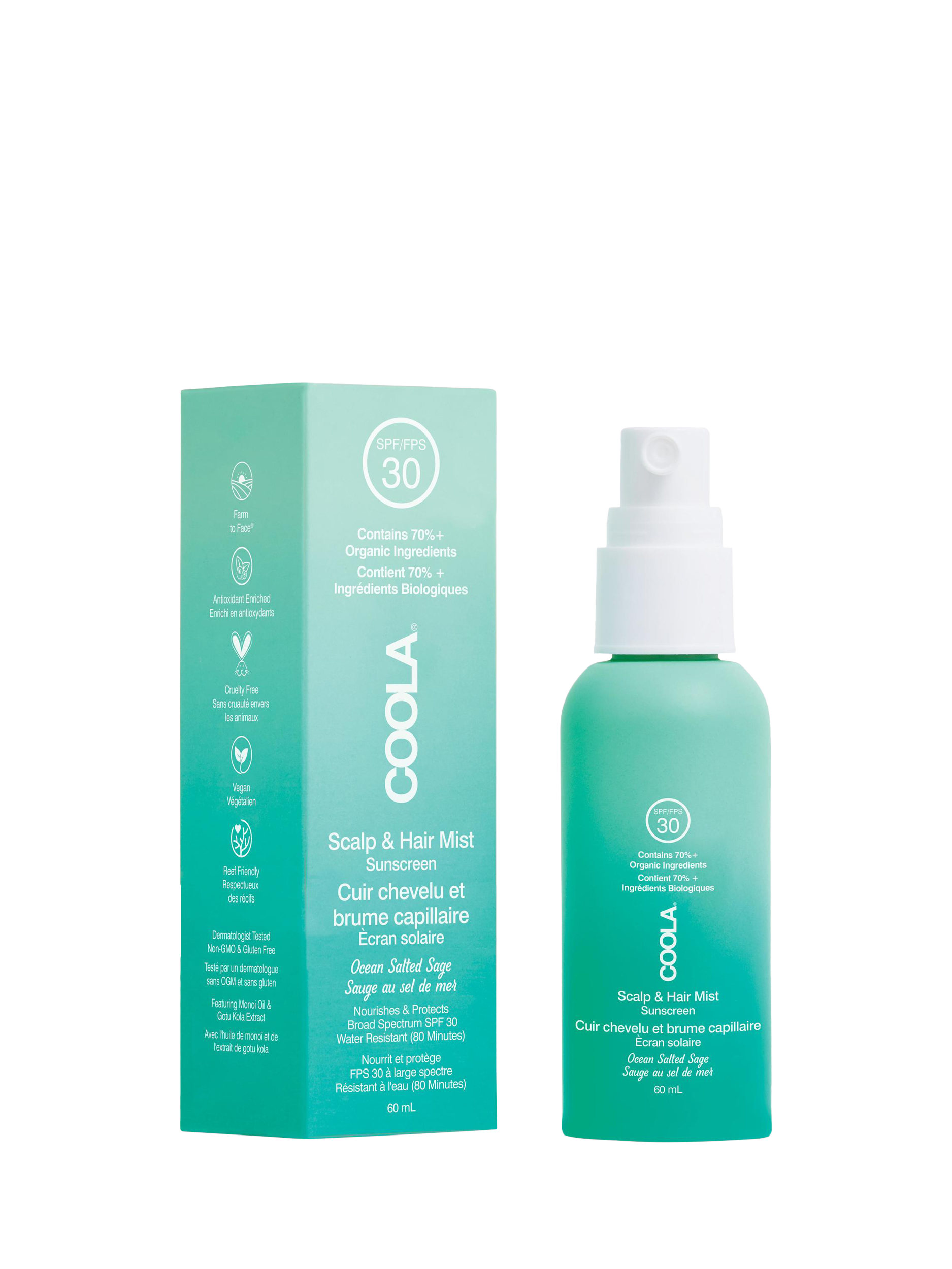 Product image 1 of 2, which shows COOLA Daily Protect Scalp & Hair Mist Sunscreen SPF 30, 60ml