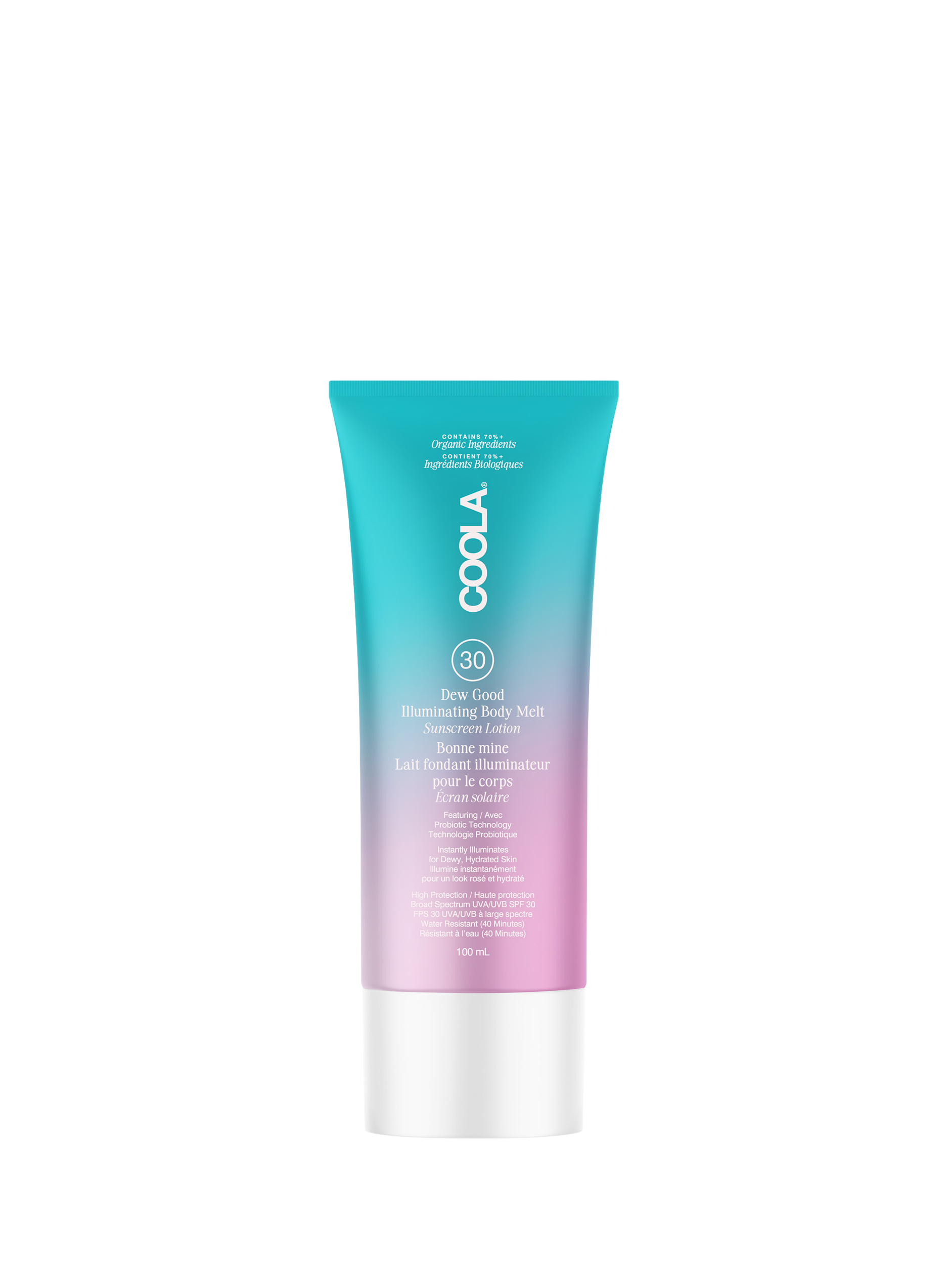 Product image 1 of 2, which shows COOLA Dew Good Illuminating Body Melt Sunscreen Lotion SPF 30, 100ml