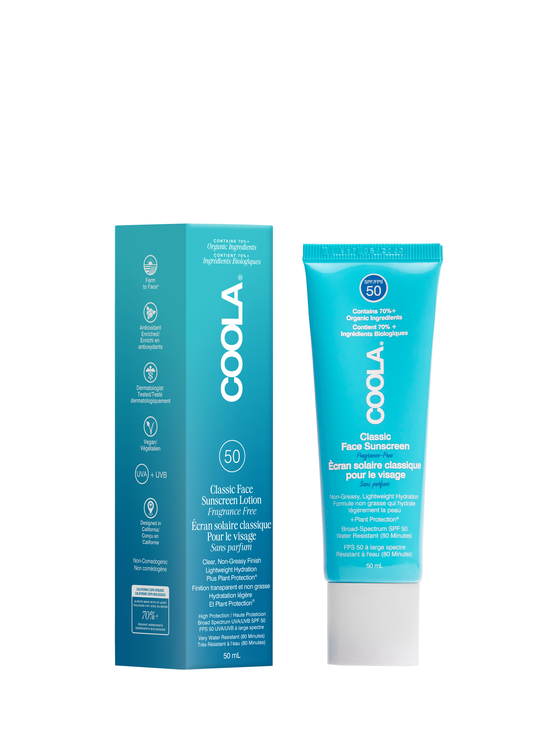 Product image 2 of 3, which shows COOLA Classic Face Sunscreen Lotion Fragrance Free SPF 50, 50ml