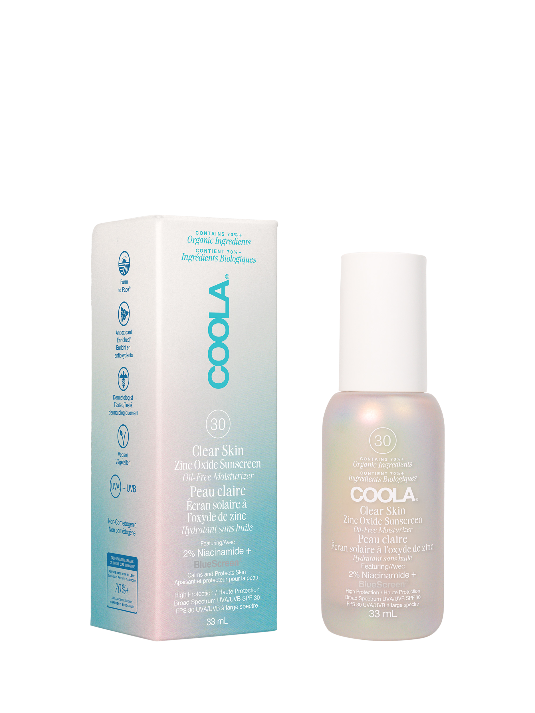 Product image 1 of 2, which shows COOLA Clear Skin Oil-Free Moisturiser SPF 30, 33ml