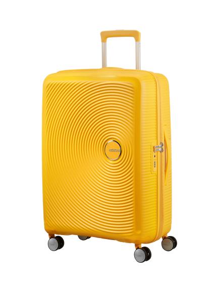 American Tourister Soundbox 4-Wheel Spinner 67cm Expandable Medium Suitcase, Golden Yellow