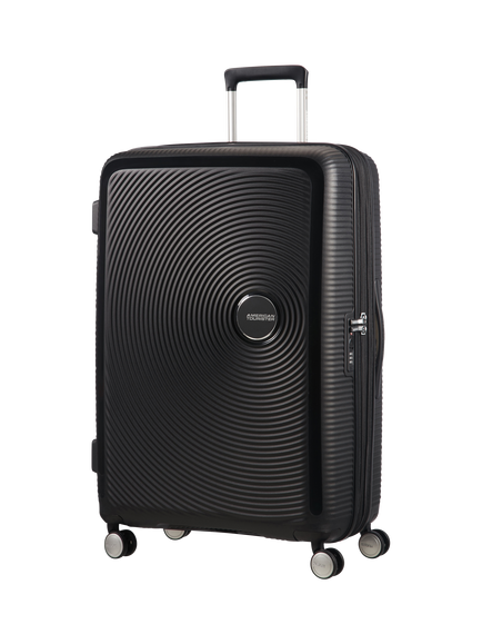 American Tourister Soundbox 4-Wheel Spinner 77cm Expandable Large Suitcase, Bass Black