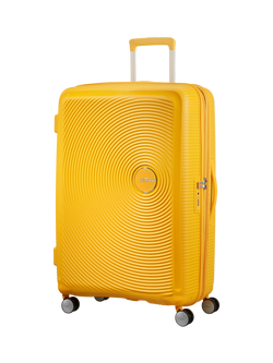 American Tourister SoundBox 4-Wheel Spinner 77cm Expandable Large Suitcase, Golden Yellow