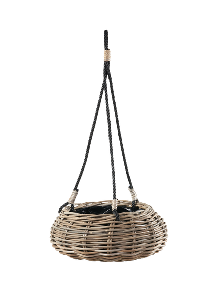 Pacific Kubu Rattan Indoor/Outdoor Hanging Basket Planter, Grey, Grey