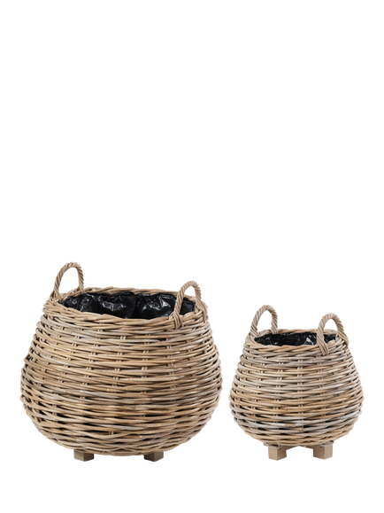 Pacific Kubu Rattan Indoor/Outdoor Bulbous Planter, Set of 2, Brown, Brown