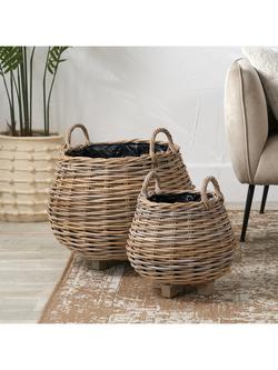 Pacific Kubu Rattan Indoor/Outdoor Bulbous Planter, Set of 2, Brown - view 2, Brown