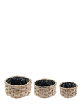 Pacific Kubu Rattan Indoor/Outdoor Triple Weave Round Basket Planter, Set of 3, Brown