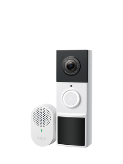 Tapo D210 2K 3MP Battery Video Doorbell with Chime, Black and White, Black And White