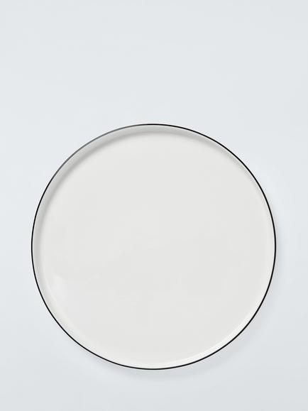 John Lewis Oslo Black Rim Bone China Dinner Plate, 27cm, White, White