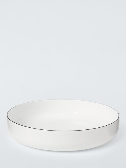 John Lewis Oslo Black Rim Bone China Pasta Bowl, 22cm, White, White White