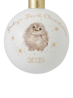 Wrendale Designs Baby Owl Baby's First Christmas 2025 Bone China Bauble - view 2, Baby Owl