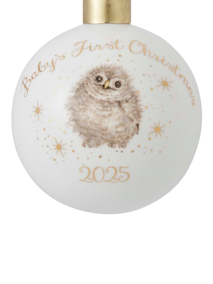 Wrendale Designs Baby Owl Baby's First Christmas 2025 Bone China Bauble - view 2, Baby Owl