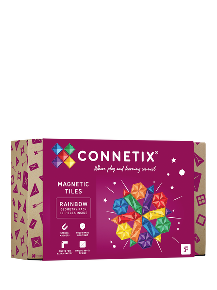 Connetix Rainbow Geometry Tiles, Pack of 30, Multi
