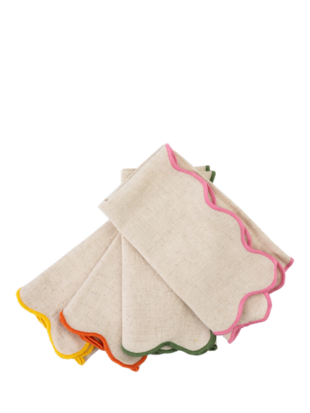 Jamie Oliver Big Love Scallop Edge Cotton Linen Blend Neat Napkins, Set of 4, Multi, Multi