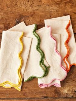 Jamie Oliver Big Love Scallop Edge Cotton Linen Blend Neat Napkins, Set of 4, Multi - view 2, Multi