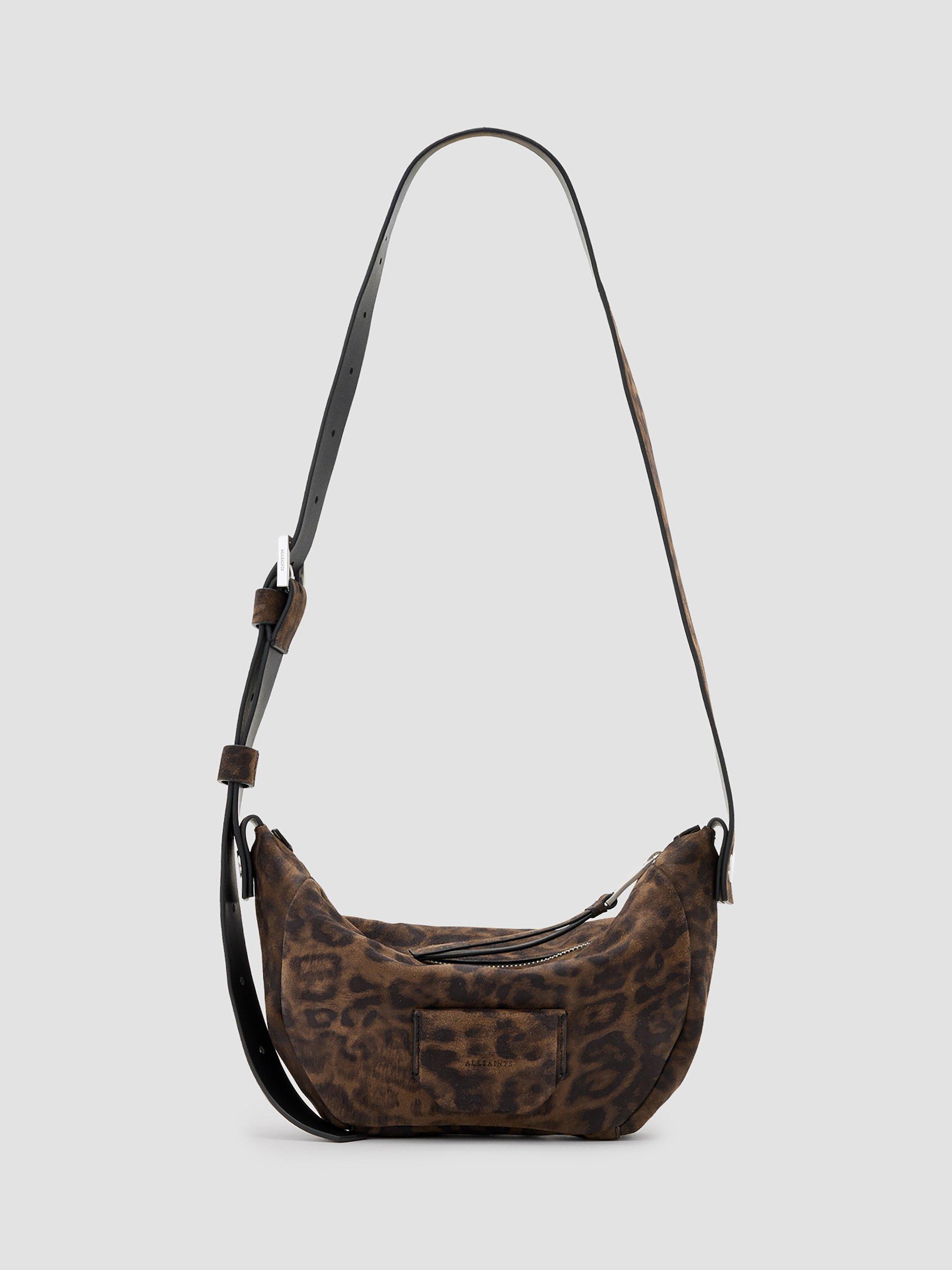 AllSaints Madea Suede Leopard Print Crossbody Bag, Brown Mid