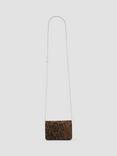 AllSaints Honore Suede Leopard Print Crossbody Card Holder Bag, Brown