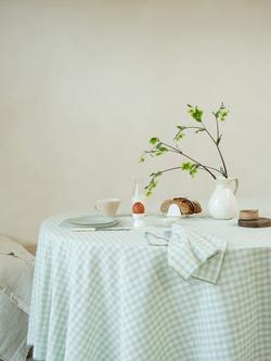 Piglet in Bed Gingham Linen Blend Rectangular Tablecloth, Sage Green