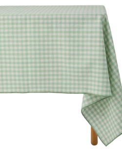 Piglet in Bed Gingham Linen Blend Rectangular Tablecloth - view 2, Sage Green