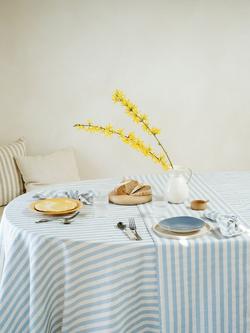 Pembroke Stripe Linen Blend Tablecloth, Coastal Blue, Coastal Blue
