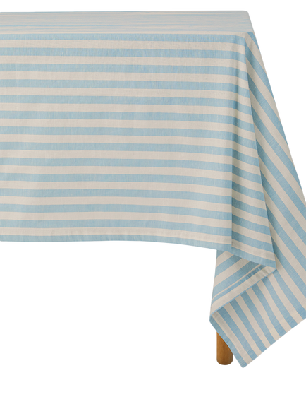 Pembroke Stripe Linen Blend Tablecloth, Coastal Blue - view 2, Coastal Blue