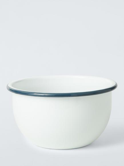John Lewis Enamel Mixing/Pudding Bowl, 16cm, White/Blue, Blue
