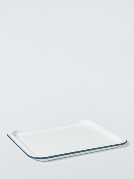 John Lewis Enamel Baking Tray, 38cm, White/Blue - view 2, Blue