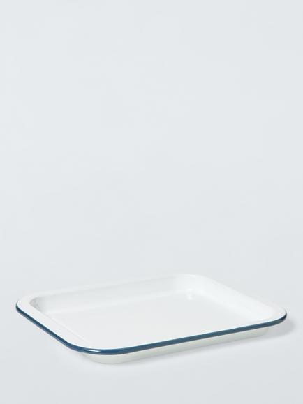 John Lewis Enamel Baking Tray, 28cm, White/Blue, Blue