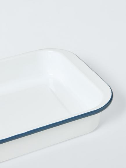 John Lewis Enamel Roaster, 35cm, White/Blue - view 2, Blue