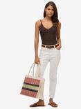 Superdry Luxe Embroidered Tote Bag, Ecru/Red