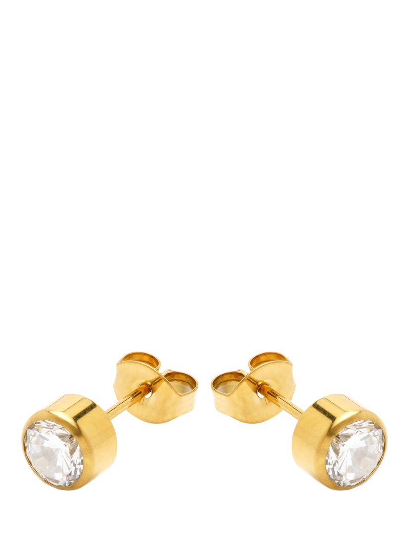 Product image 1 of 4, which shows Tish Lyon Gold Titanium Moissanite Bezel Gem Stud Earrings