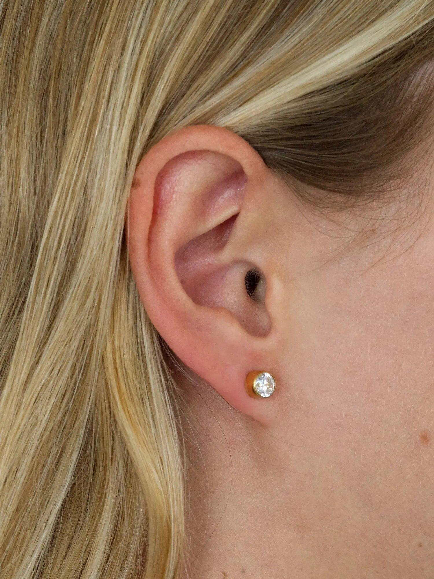 Product image 2 of 4, which shows Tish Lyon Gold Titanium Moissanite Bezel Gem Stud Earrings