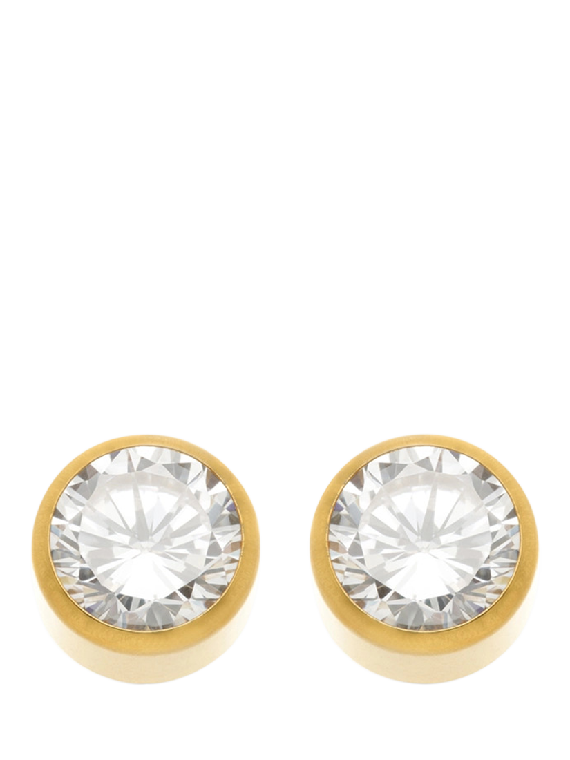 Product image 3 of 4, which shows Tish Lyon Gold Titanium Moissanite Bezel Gem Stud Earrings
