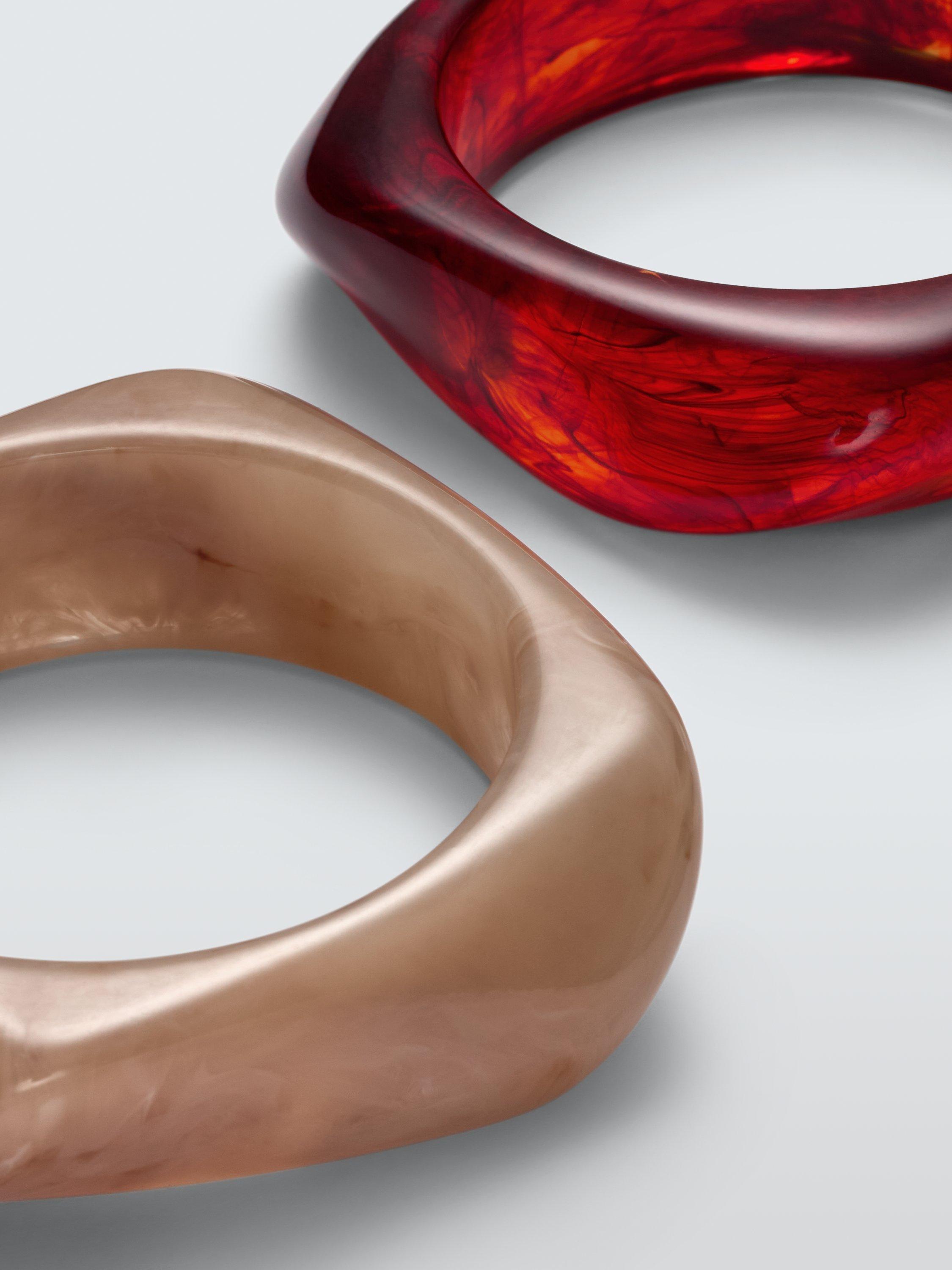 Product image 2 of 2, which shows John Lewis Curved Square Statement Resin Bangle Set, Natural/Burgundy
