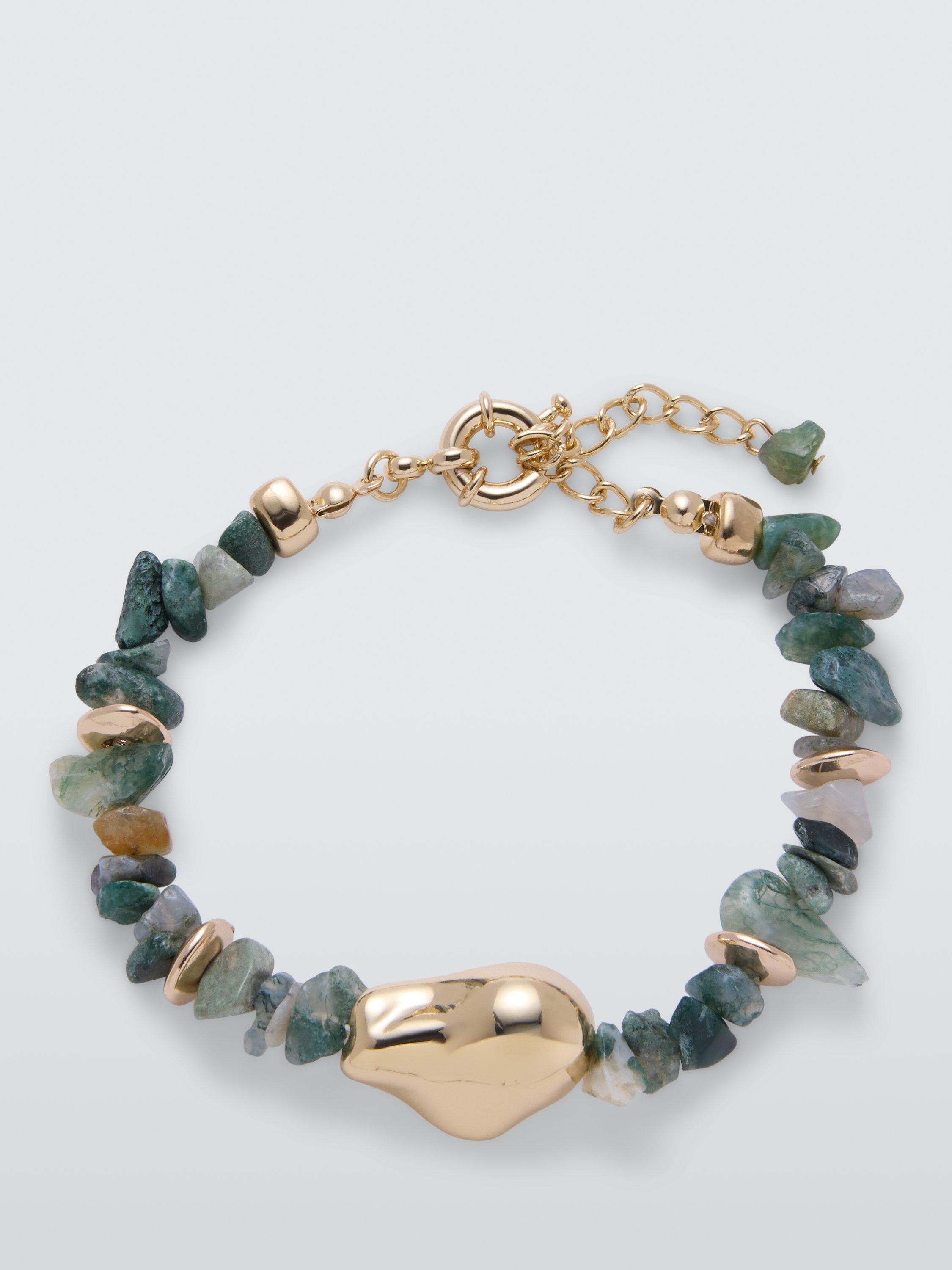 Product image 1 of 2, which shows John Lewis Mixed Beaded and Stone Bracelet, Green Agate